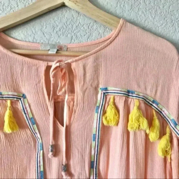 Gianni Bini Orange & Pink Long Sleeve Tassel Peasant Top S - Picture 4 of 4